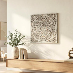 39" Square Lattice Carved Solid Wood Wall Panel