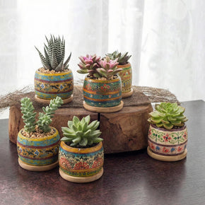 Vintage Hand Painted Farmhouse Style Wooden Small Pot Centerpiece
