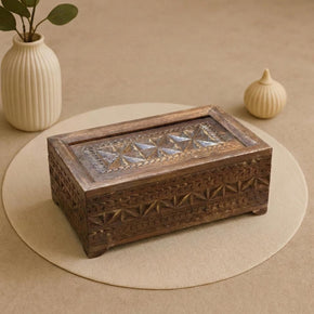 Unique Hand Carved Wooden Divided Compartments Jewelry Box