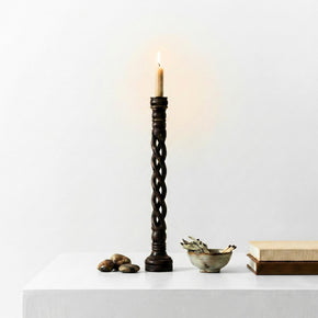 Hand Carved Tall Wooden 27" Tall Candle Stick