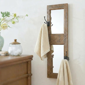 Vintage Window Repuposed Mudroom Mirror With Hooks