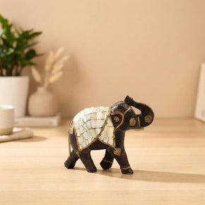 Vintage Wooden Elephant Statue With Bone Overlay