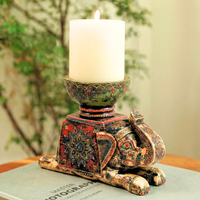 Unusual Wooden Royal Painted Elephant Candle Holder