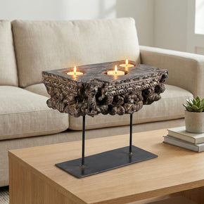 Antique Rustic Wooden Column Base Repurposed Ranch Style Candle Holder