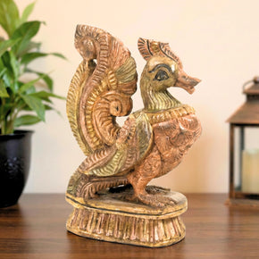 Vintage Carved Distressed Wooden Peacock Sculpture