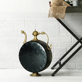 Vintage Metal Pitcher With Brass Accents