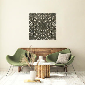 27" Square Lattice Carved Solid Wood Panel - Ash Gray