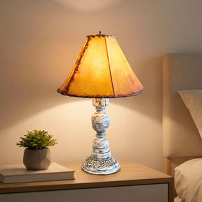 Rustic Ranch Style Wooden Table Lamp With Hide Shade