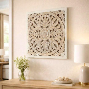 Farmhouse Style 27" Square Lattice Carved Solid Wood Wall Panel