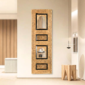 Mediterranean Style Hand Carved Arch Wooden Panel With Mirror