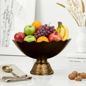 Vintage Handmade Etched 9 in. Round Brass Bowl