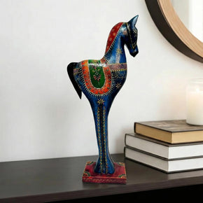 Artistic Hand Painted Wooden 19 in. Tall Horse Statue