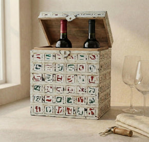 Distressed White Finish Solid Wood Wine Bottle Gift Box