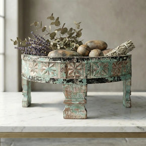 Distressed Carved Wooden Grinder Decorative Tray