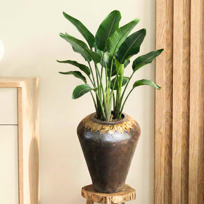 Rustic Iron Pot With Brass Accents