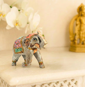 Vintage Wooden Hand Painted Elephant Statue