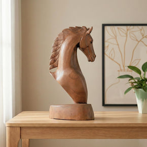 Hand Carved Wooden Horse Bust Statue