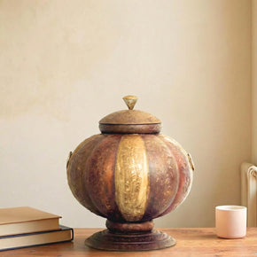 Vintage Metal Decorative 24" Tall Round Vase With Lid