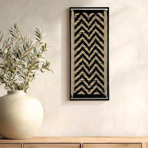 Handmade Black And Brown Natural Woven Jute Wall Art In Metal Frame