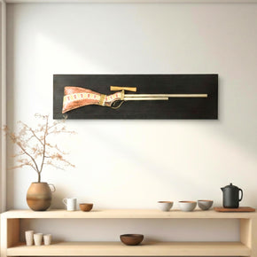 Unusual Hand Painted Rifle Wood And Metal Wall Décor