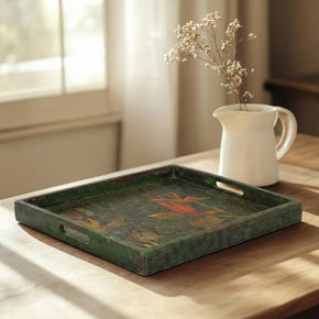 Vintage Wooden Tray With Floral Painting