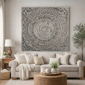 Transitional Style Carved Lattice Mandala Panel 72"x72"