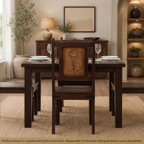 Transitional Style Floral Carved Mango Wood Dining Chair Set of 2