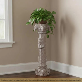 Vintage Carved 34" Tall Distressed White Column Dispay Pedestal