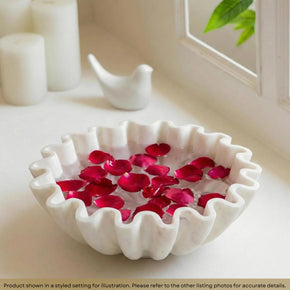 Hand Carved 12 in. Round White Marble Fluted Bowl