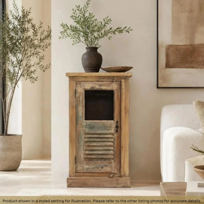 Farmhouse Style Distressed Wood Narrow Cabinet With Glass