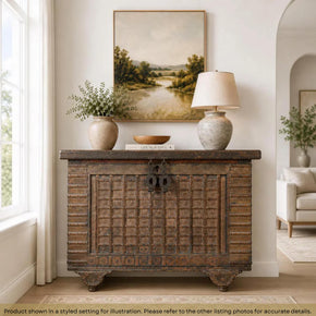 Eclectic Style Antique Wooden 55" Wide Indian Dhamchiya Chest