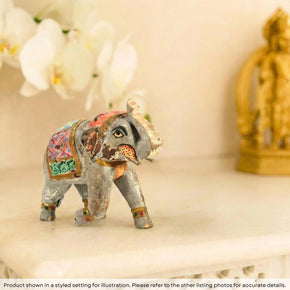 Vintage Wooden Hand Painted Elephant Statue