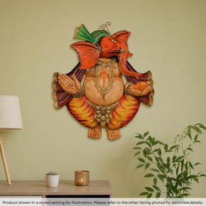 Handcrafted Colorful Hand Painted 36 in. Tall Metal Ganesha Wall Art