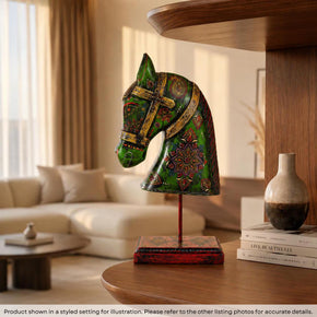 Eclectic Hand Carved & Painted Horse Head On Stand Table Decor