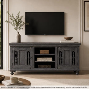 Distressed Ash Gray Finish Media Console With Grill Accents