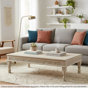 Farmhouse Style 71 in. Long Solid Wood Coffee Table In Distressed White Finish