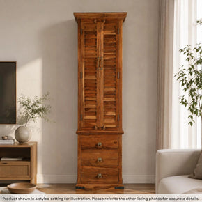 Transitional Style 84 in. Tall Solid Wood Louvered Shutter Armoire With 3- Drawers