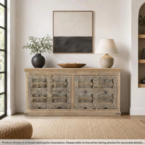 Antique Lotus Carved Doors Upcycled 85 in. Long Solid Wood Sideboard