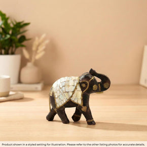Vintage Wooden Elephant Statue With Bone Overlay