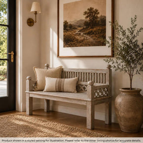 Farmhouse Style White Distressed Finished 3-Seater Solid Wood 63" Long Bench