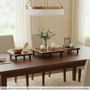 Ornate Wooden Risers With Brass Foil Accent - Set of 3