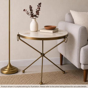 18 in. Round Metal End Table With White Marble and Mother Of Pearl Inlay