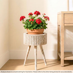 Mid Century Modern 16 in. Round Solid Wood Slatted Planter