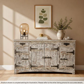 Industrial Solid Wood Credenza With Decorative Iron Hinges