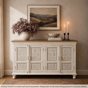 Farmhouse Style Two Tone Solid Wood 71 in. Long Sideboard With Metal Accents