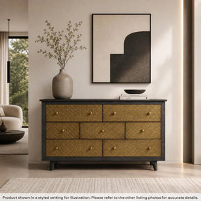 Mid Century Mod Mango Wood 7 Drawers Dresser With Brass Accent