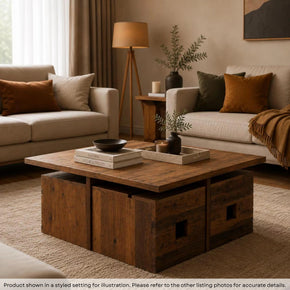 Solid Wood 36 in. Square Coffee Table With Pull Out Seating Stools