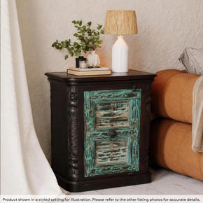 Farmhouse Style Distressed Antique Door Large Nightstand Cabinet
