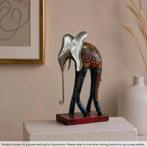 Unique Wood and Metal Hand Painted 19" Tall Elephant Statue