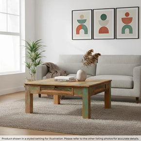 Farmhouse Style 40 in. Square Distressed Solid Wood Coffee Table